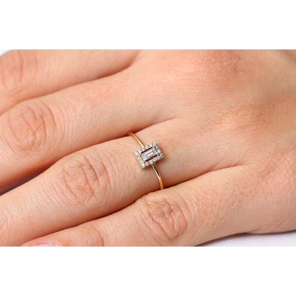 Cincin Wanita Bahan Sterling Silver Lapis Rose Gold Emas Asli Kadar 375Bentuk Persegi Untuk Pertunangan