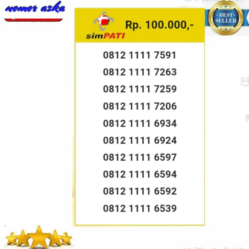 Kartu Perdana Simpati 0812 1111 7591 Tengah 1111 Rapih Bsm02