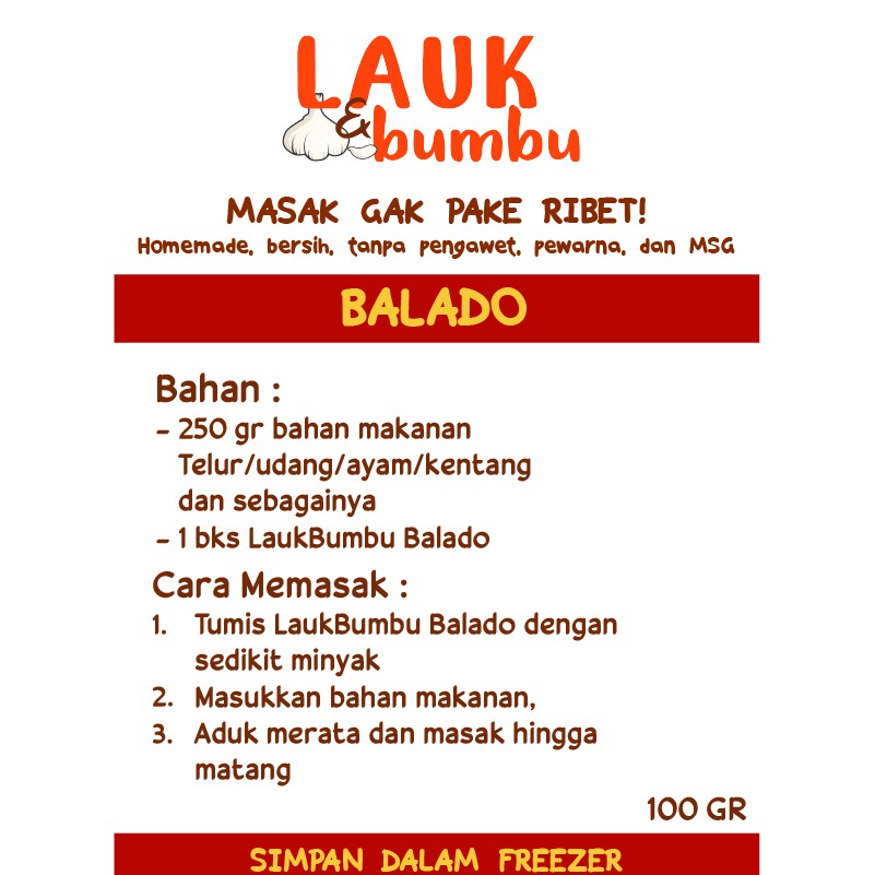 

Lauk Bumbu Balado 100gr Bumbu Frozen siap pakai masak
