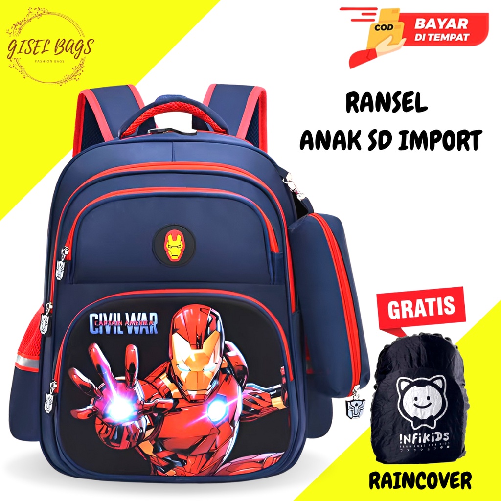 Tas sekolah anak laki laki sd terbaru import gambar karakter superhero gratis kotak pensil anti air