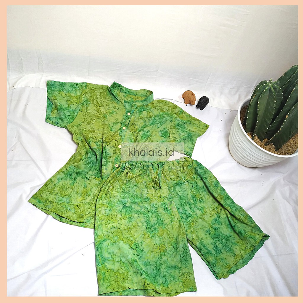 Laura Set Green - Piyama Pendek Tie Dye - Rayon Premium