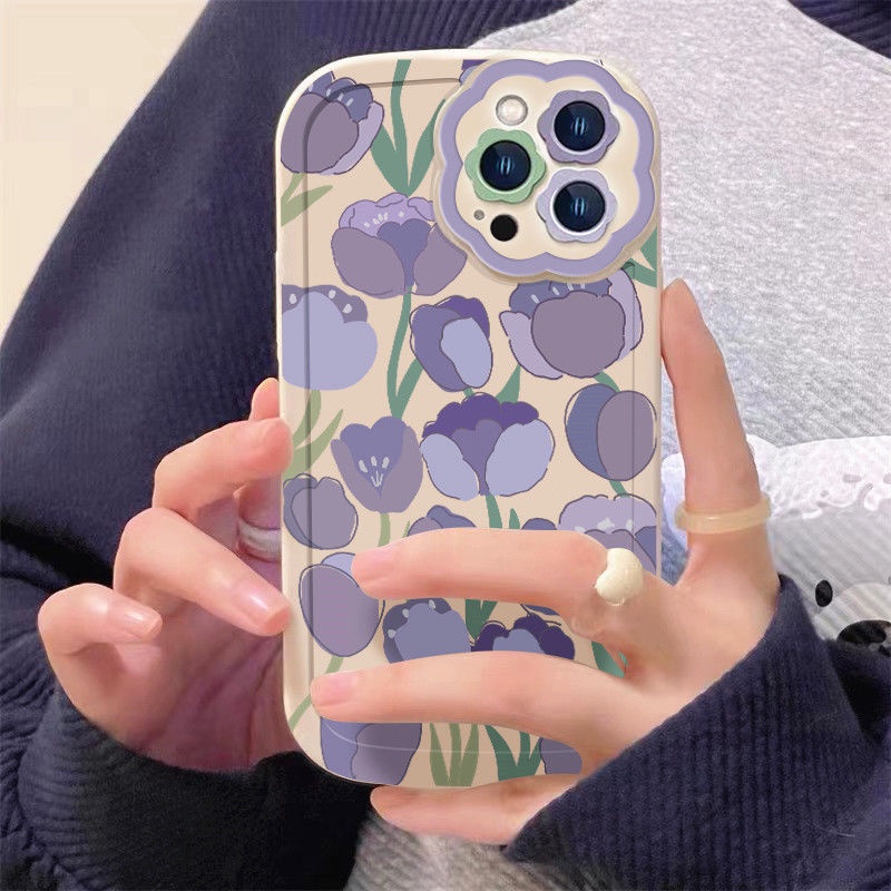 Soft Case Silikon Motif Bunga Tulip Ungu Untuk IPhone 12 13 11 Pro Max X Xs Max Xr 7 8 Plus Dkmn