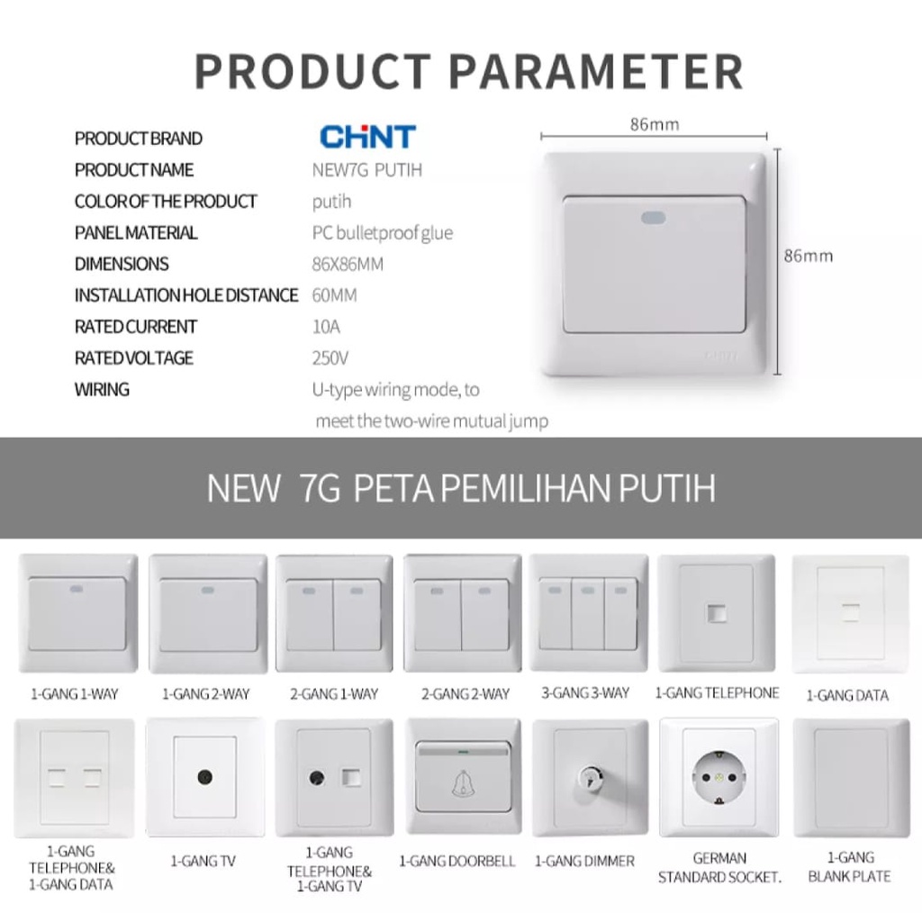 CHINT SAKLAR SOCKET TV / DOORBELL / TLP / DATA / DIMMER NEW 2M White Series - yoyosoo