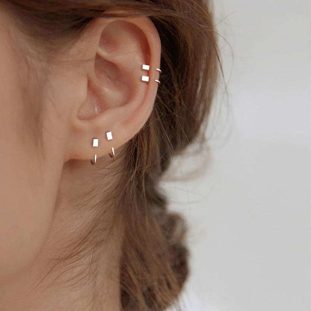 Needway  Cool Small Cube  Earrings Geometric Ear Buckle Hook Earrings Silver Needle Elegant Minimalist Korean Woman Girl Fashion Jewelry/Multicolor