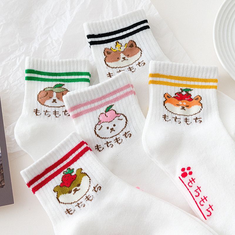 [littlecrab] Kaos Kaki Puppy Japanese Style Kaos Kaki Lucu Gemesh Kaos Kaki Putih Panjang Berkualitas Cute Puppy Women Socks Kaos Kaki Lembut Simple High Quality Colorful Sock Korean Style