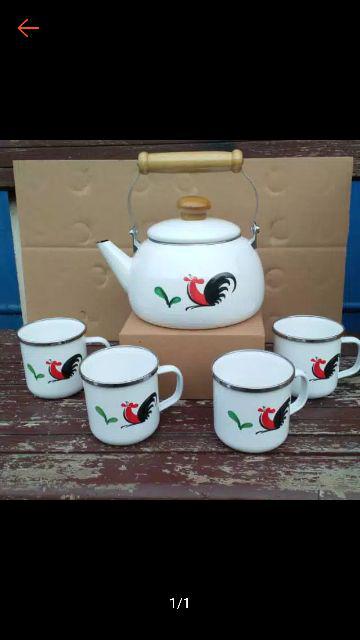 Teko Enamel 2.5e +  Mug Ayam (tutup /tdk Ada Tutup)