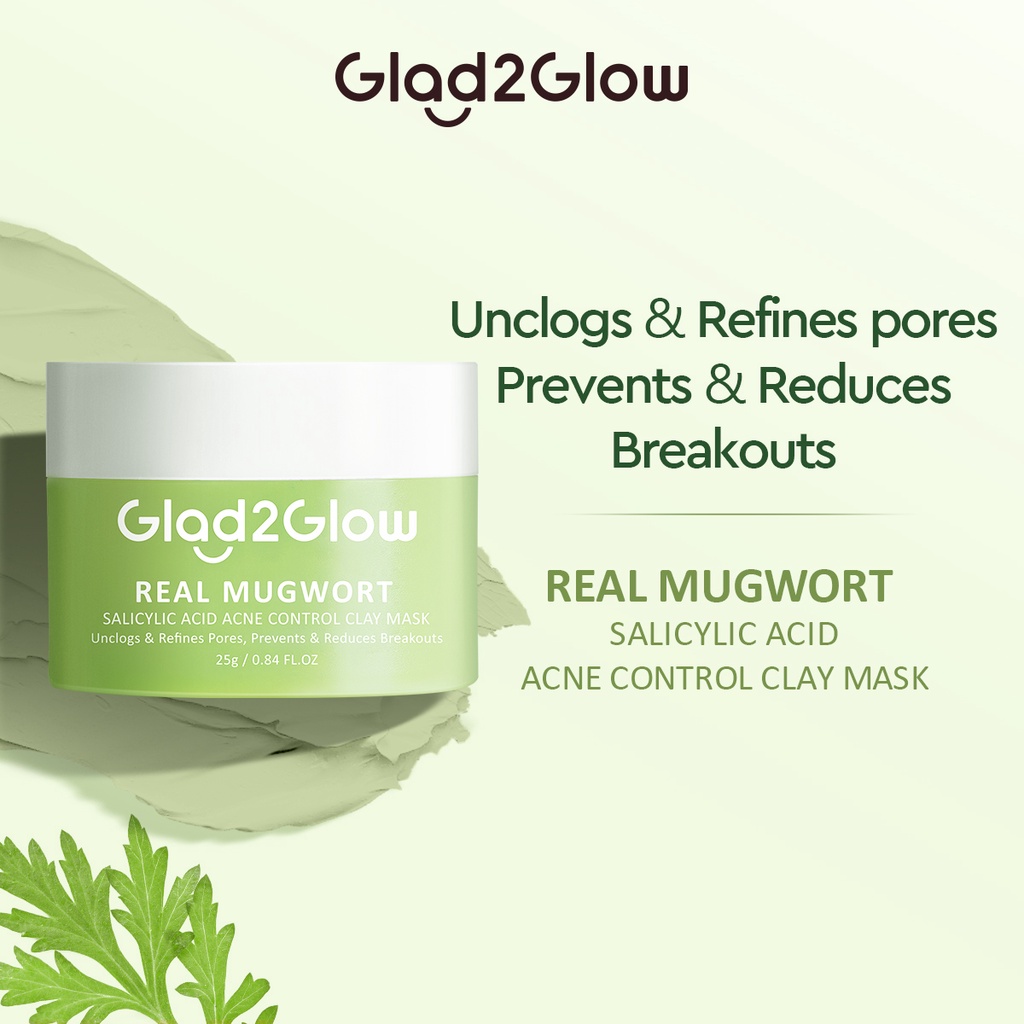 Jual Glad2Glow Real Mugwort Salicylic Acid Acne Control Clay Mask 25g Masker Wajah Mud Mask