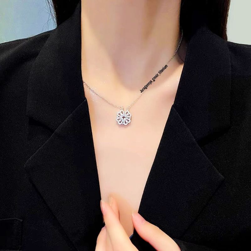 Kalung Titanium Rantai klavikula Empat Hati desain Baru super multi JGT03P perhiasan fashion Korea anti karat&amp;anti luntur