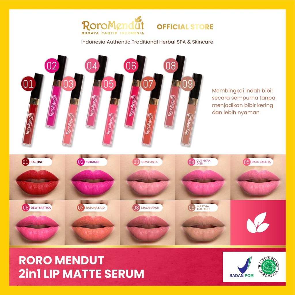 ( LIPSTIK RORO MENDUT ORIGINAL BPOM HALAL ) 2in1 LIP MATTE SERUM LIQUID LIPSTICK LIP CREAM BIBIR