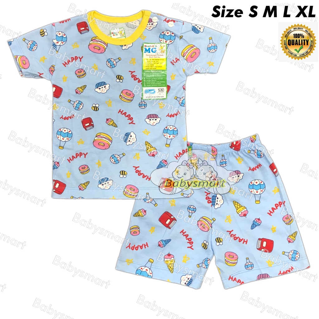 Babysmart - Setelan Pendek Anak/Bayi FULL PRINT Motif CAKE STL-P03 MOM'S GIFT SNI Bahan 100% Katun DK PREMIUM Size S - XL