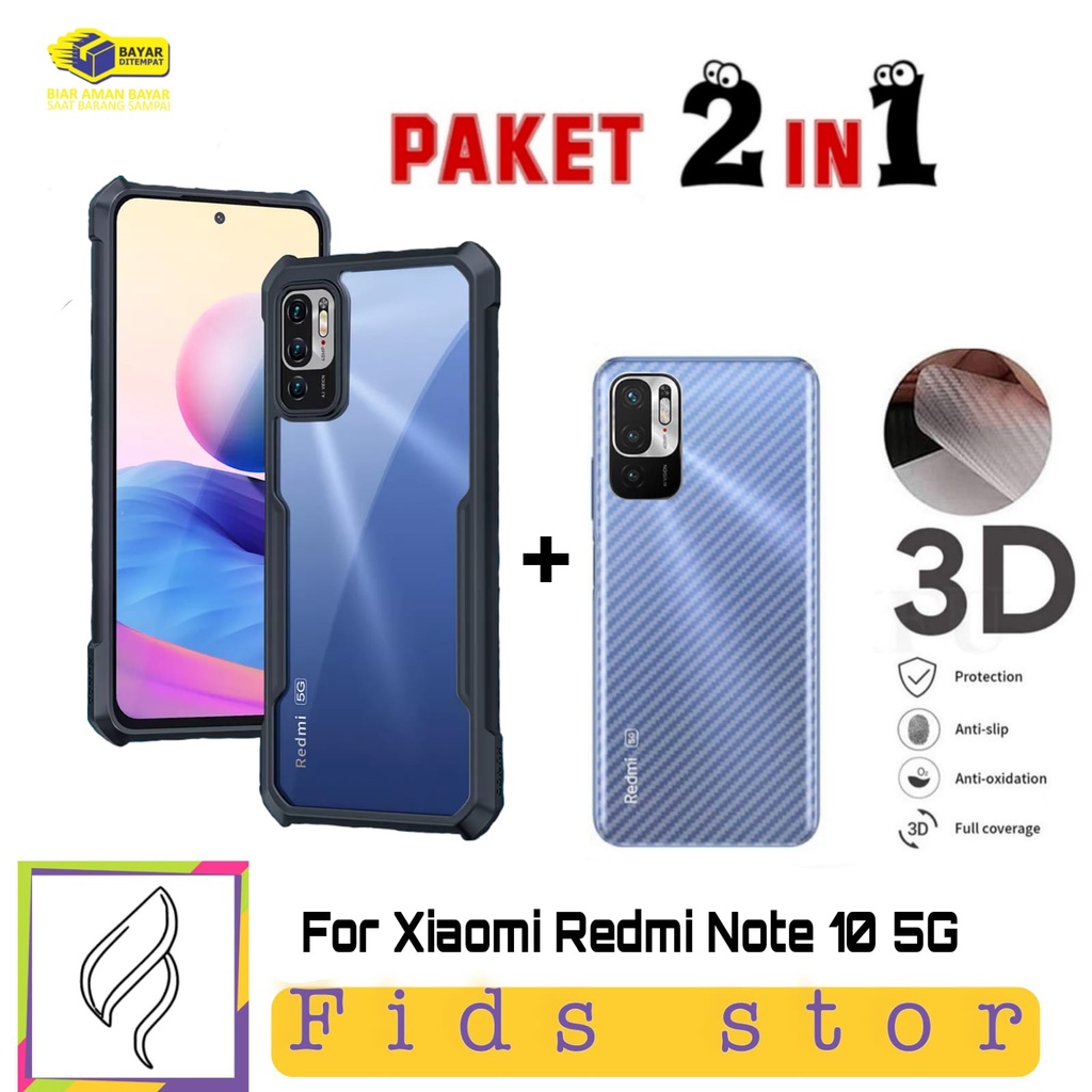 PROMO 2in1 CASE XIAOMI REDMI NOTE 10 5G SOFT CASE XUNDD TRANPARAN BONUS GarSkin Carbon Flexible