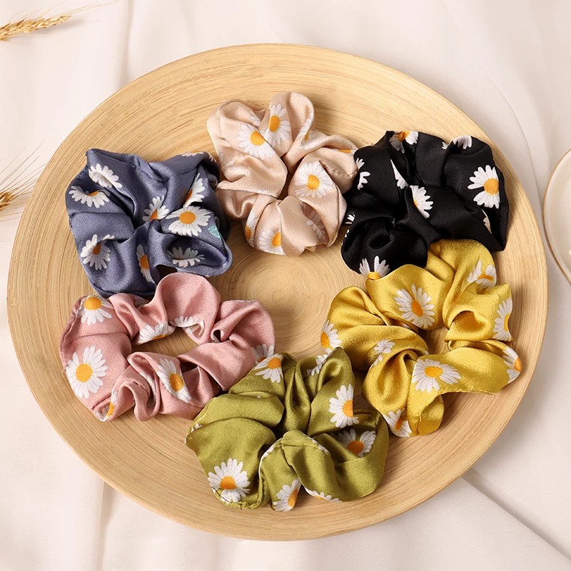 Ikat Rambut MF113 Korea Fashion Motif Scrunchie Satin Bunga Tali Aksesoris Karet Korea