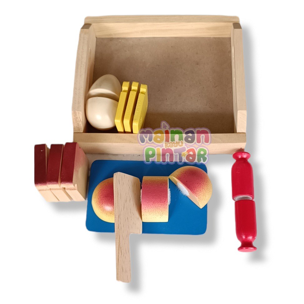 Mainan Edukasi Roti Potong Kayu Warna