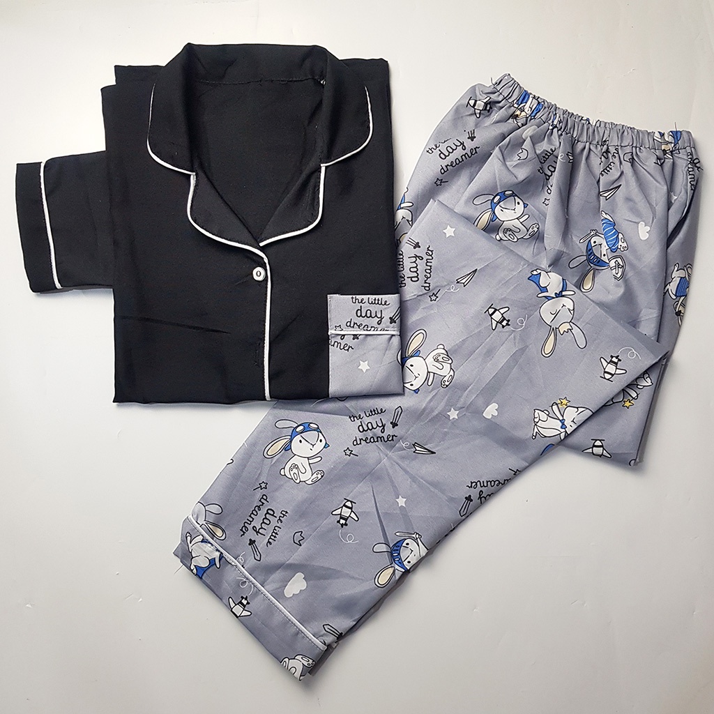 Stelan Baju Tidur Piyama Dewasa Lengan Panjang All Size Motif Lumina-PPL PIRATE BLACK COM