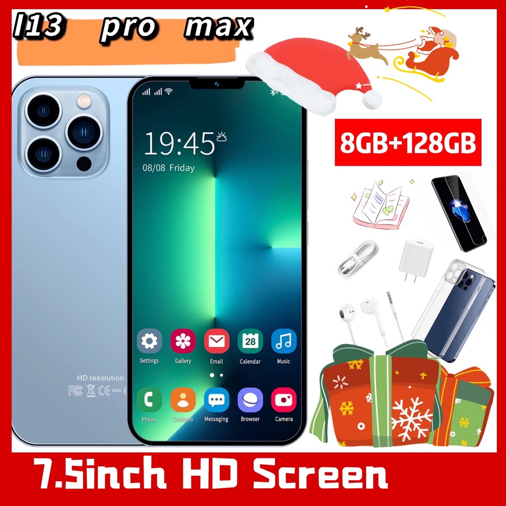 【Barang Spot HP】Smartphone i13 Pro Max Versi Global Handphone Android 7.5 Inci 5G/4G LTE Ponsel Sidik Jari Membuka 8GB RAM + 128GB ROM Moible phone