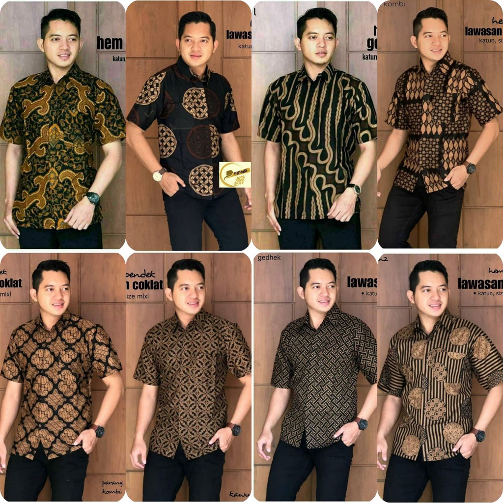 BSWART Batik HRB026 Kenongo Hem Pendek Padi Pekalongan M L XL Batik Pria MURAH Modern Grosir