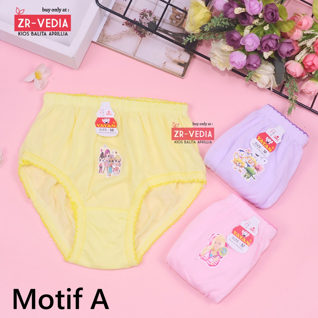 (ISI 3 PC) Celana Dalam uk 3-4 Tahun / Pakaian Dalam Anak Perempuan CD  Polos Underwear Kids Cewek