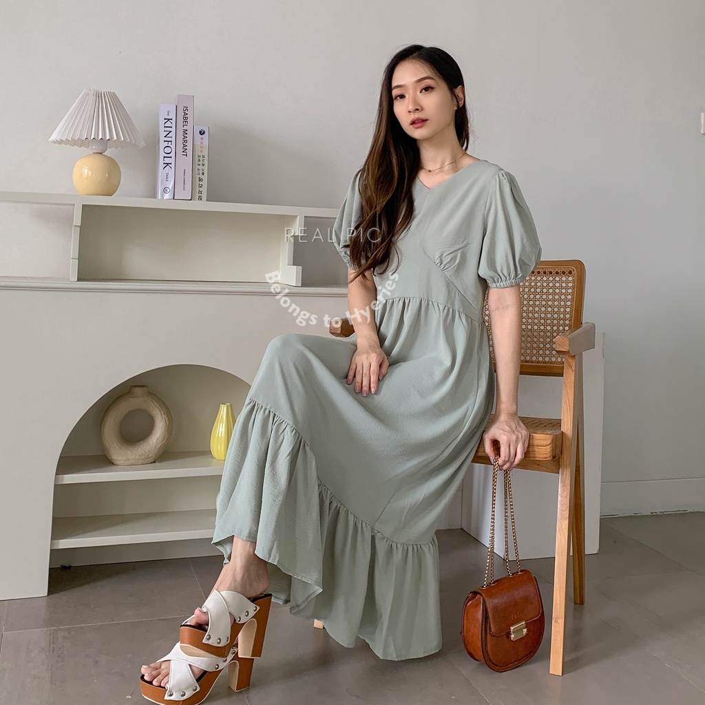 HYERIES Hikari puffy dress / Dress casual wanita / Dress wanita korea / Puffy midi dress / Flare dress / Mermaid dress / Ruffle dress / Dress kondangan / A line dress / Dress lengan balon / Dress jumbo oversize / Puff short sleeves dress / Dress polos