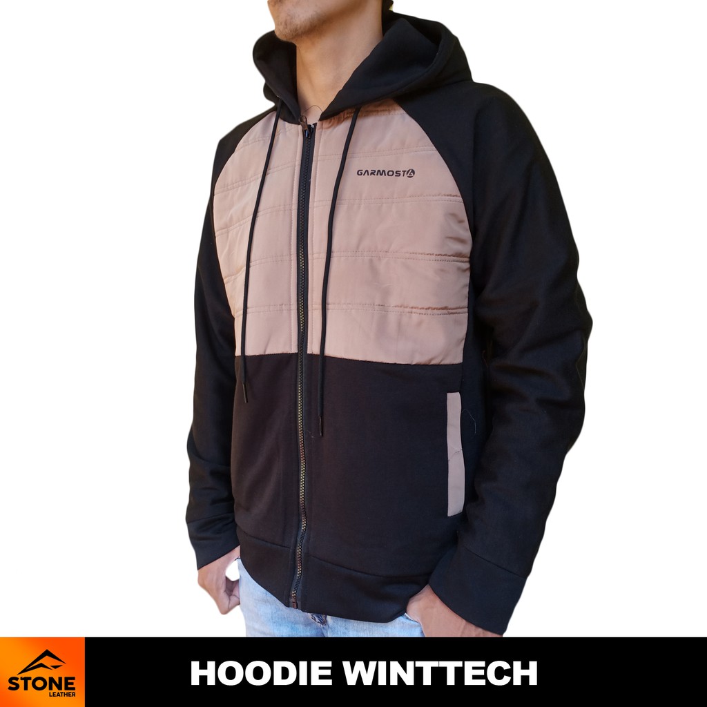 Stone Leather - Jaket Pria Hoodie Winttech Light Grey Brown