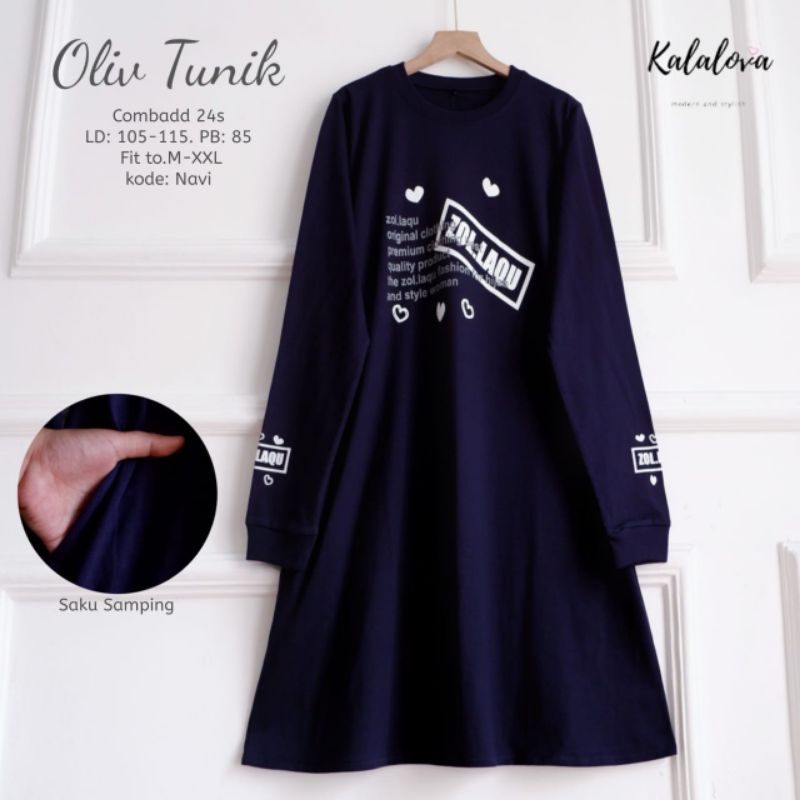 Kalalova Olive Tunik Kaos Combed Halus Nyaman Dipakai Original. Zolaqu Kaos Tunik Import
