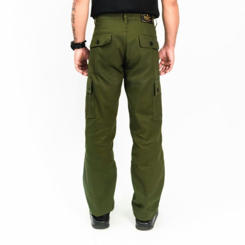 Wisdom Project - Celana Kargo Standar Reguler Fit  Original Non Stretch Canvas premium - Green Army