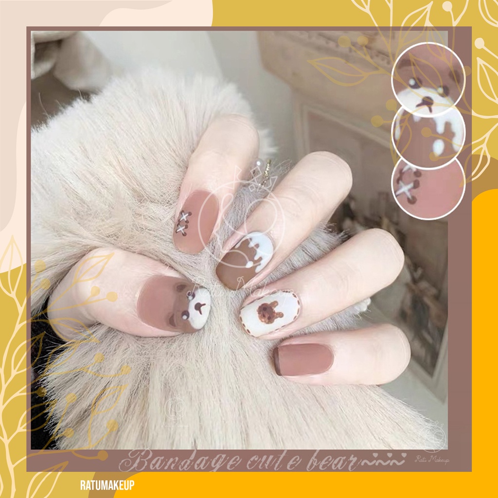 [BISA COD]❤Ratu❤ Kuku Palsu Set 24pcs Long Fashion /Fake Nails /Kuku Palsu Pajang / kuku palsu aesth