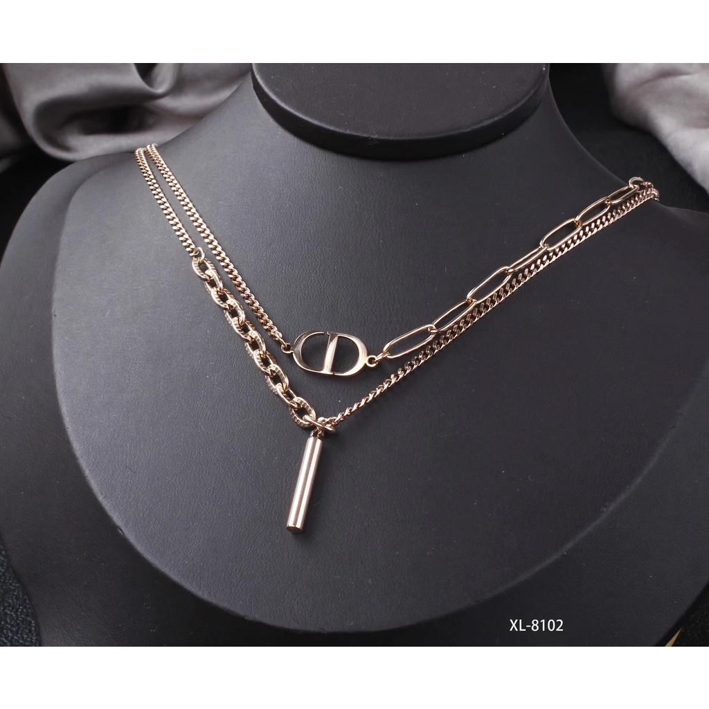 Kalung Titanium Rantai 2Susun Perhiasan Fashion 166,8102