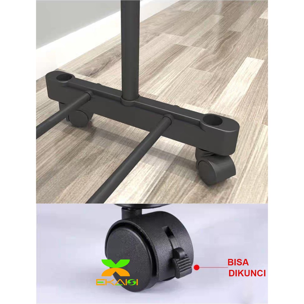Ekaisi Stand hanger single rak Serbaguna dengan 4 roda HITAM