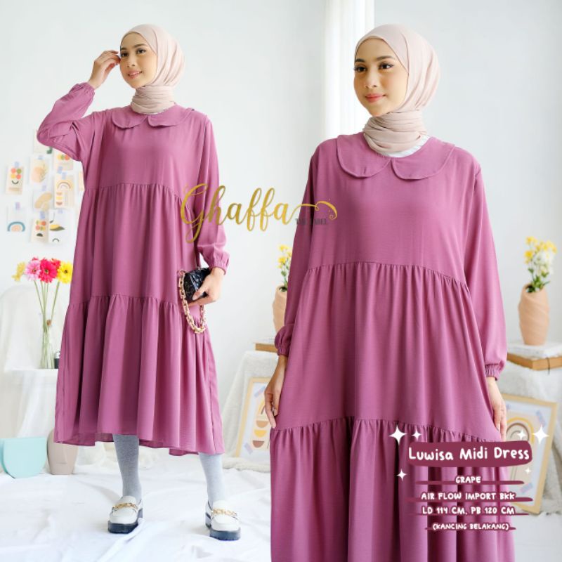 LUWISA MIDI DRESS BY GHAFFA THE LABEL (MIDI DRESS MUSLIMAH) Dress wanita rekomended