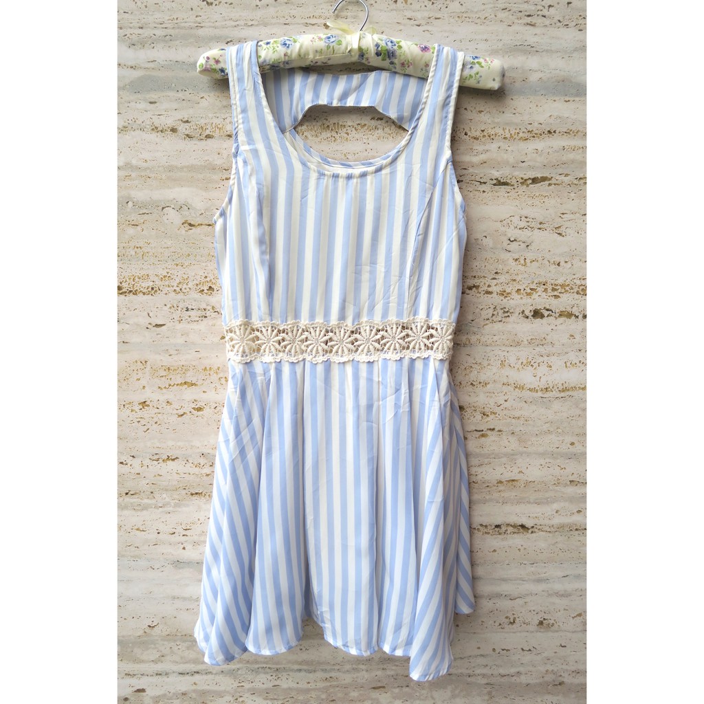 Daisy Dress Salur Baby Blue Size M - Dress Korea Biru Muda