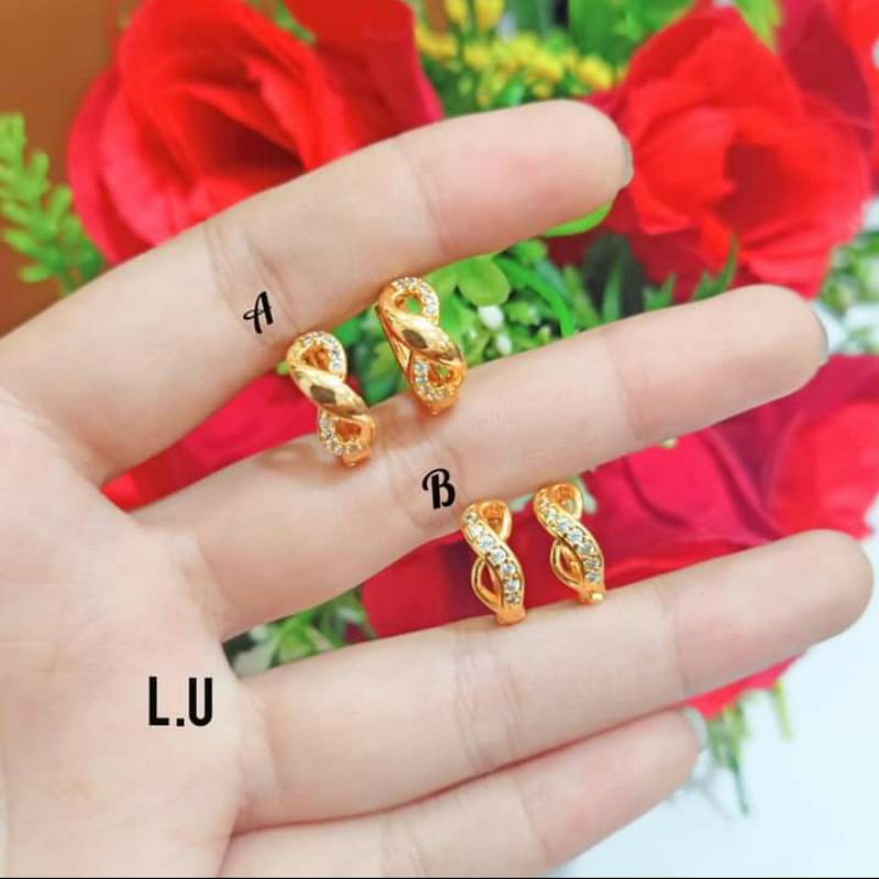 Anting Jepit Dewasa Permata Zircon Gold dan Silver perhiasan Wanita (COD)