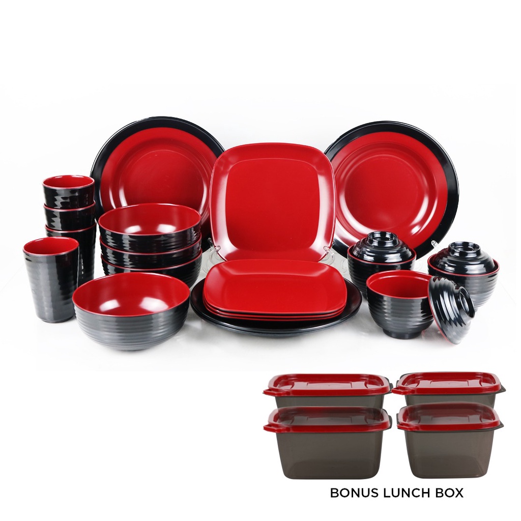 Melamin Set 2 warna 23 Pcs Free Lunch Box