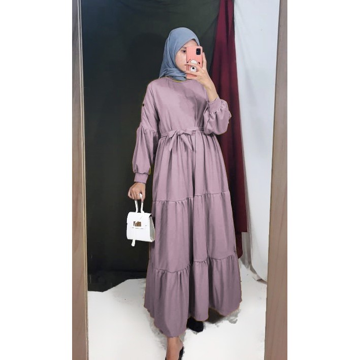 Gamis Wanita Lengan Panjang Fashion Muslim Devi Fit  L-XL Lingkar Dada 100cm Panjang 130cm-Devi Button Violet