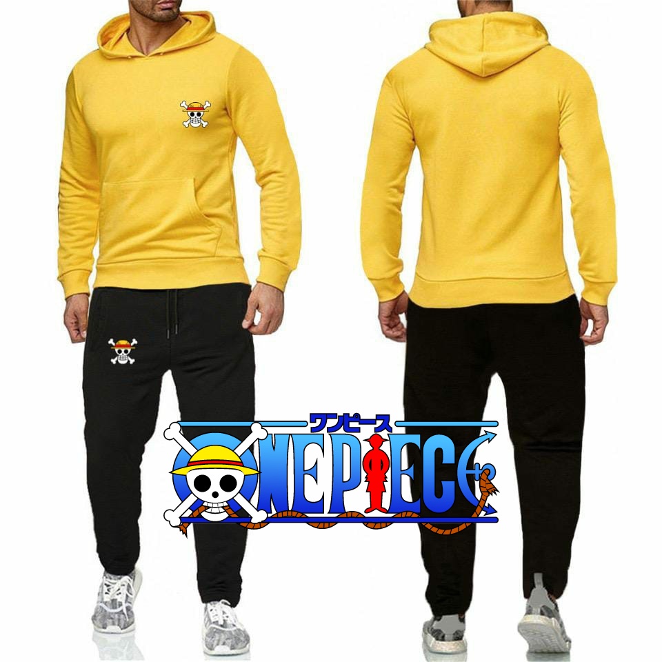 Setelan Baju olahraga anime one piece luffy fashion pria dewasa set pakaian sport outdoor lari hoodi