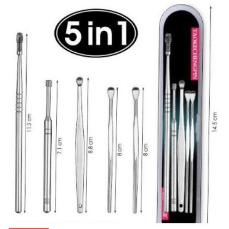 Korek Kuping Pembersih Telinga Ear Wax Picker 5  pcs Paket Alat Pembersih Kuping Stainless steel