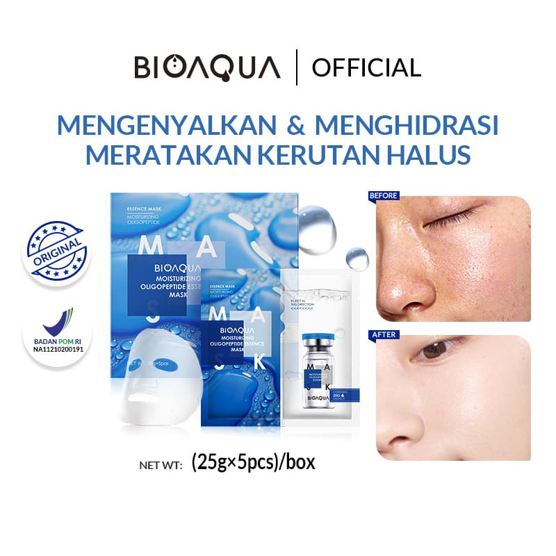 BIOAQUA Moisturizing Oligopeptide Essence Face Mask Niacinamide Brightening Sheet Mask Hydrating Masker Wajah (25g×5pcs)/box