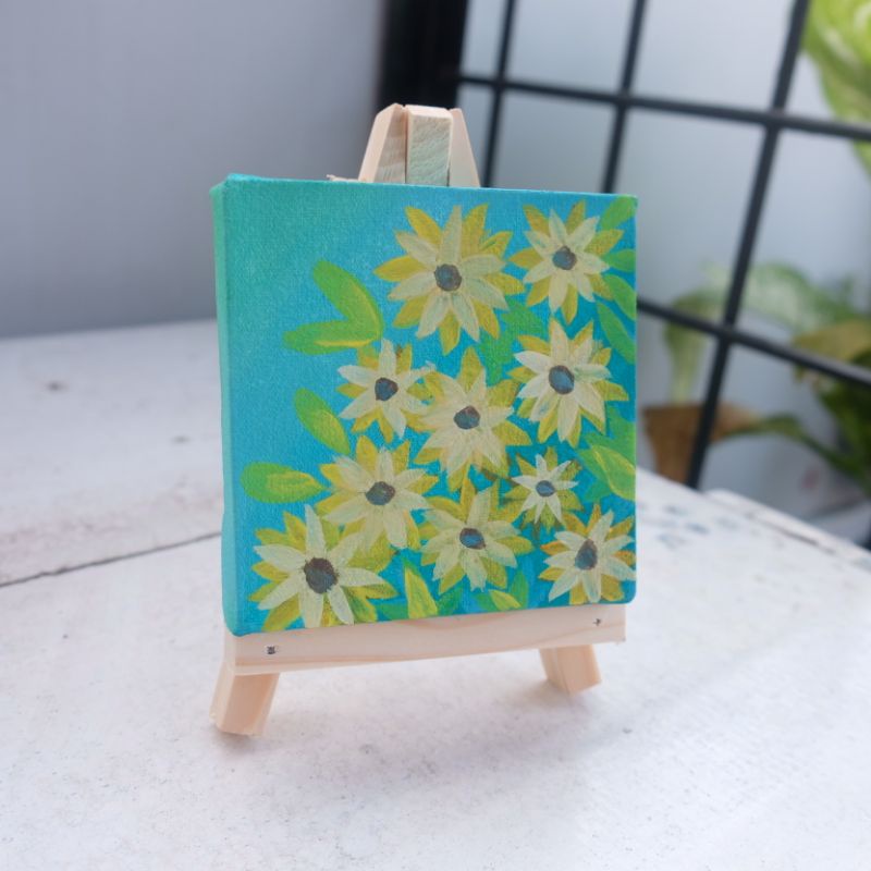 

Souvenir Gift Hadiah Canvas Mini 10 x 10 dengan easel (sudah digambar) handmade