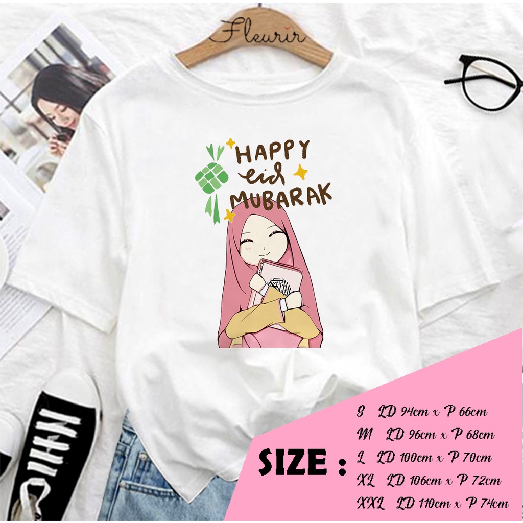 FLEURIR - KAOS LEBARAN HIJAB MUBARAK OVERSIZE KATUN KAOS WANITA DEWASA TUMBLR TEE UNISEX