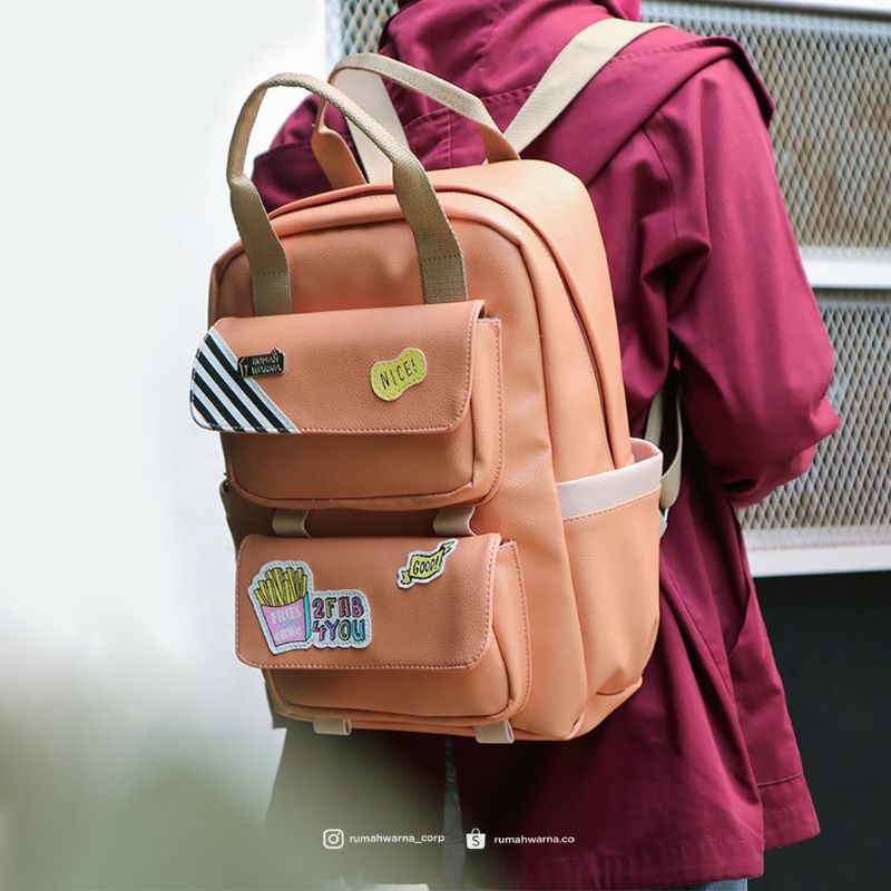TAS WANITA// TAS LAPTOP// TAS SEKOLAH//TAS KEREN// TAS RANSEL LILI ORANGE MOTIF RUMAH WARNA