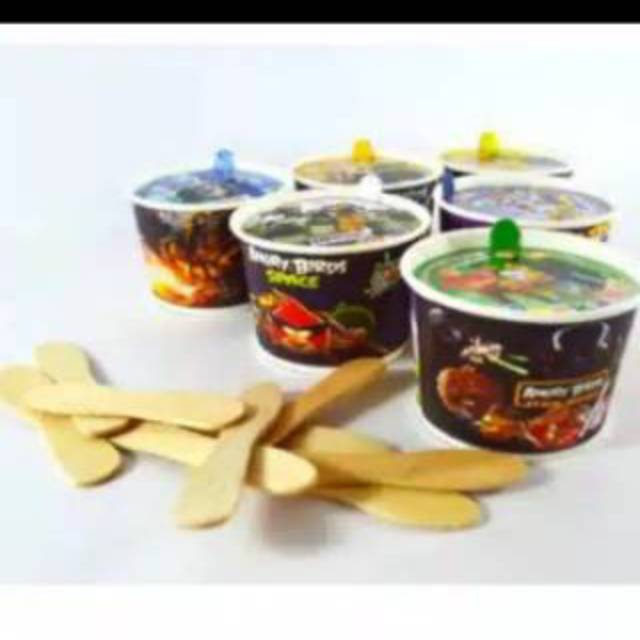 Latopia_ Cup 100 Ml Printing Plastik Dan Paper Plus Tutup Dan Sendok