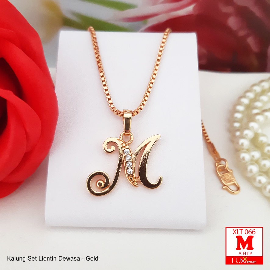 XLT 066 Kalung Set Liontin Huruf Alphabet Inisial Nama Abjad ABCD Permata Zirkon Perhiasan Lapis Emas Wanita Dewasa Kalung Xuping Awet Tidak Mudah Luntur Yaxiya Luxx Xuping