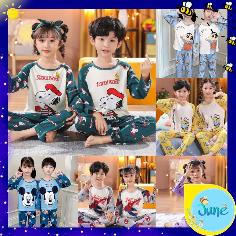 JUNE COLLECTIONS BAJU TIDUR ANAK SETELAN PIYAMA BAYI SET LENGAN PANJANG BAHAN LEMBUT #589-594