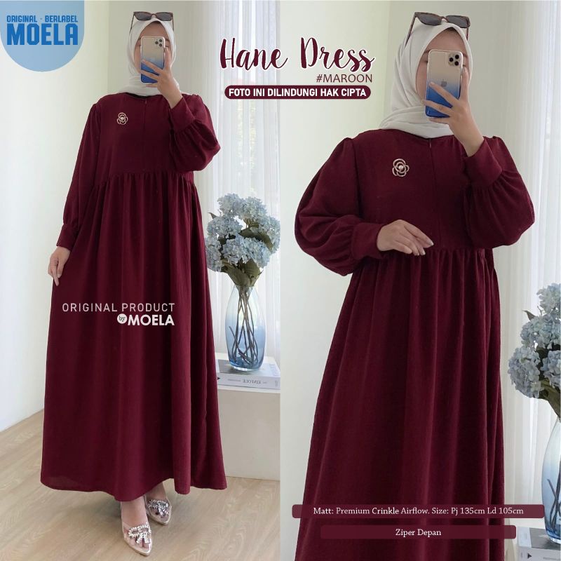 Aura Hane Dress Gamis Jumbo Polos Allsize Busui Premium Crinkle Airflow Original Ori Moela Berlabel-3