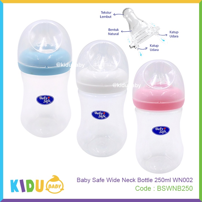Baby Safe Botol Susu Bayi Anak Wide Neck Bottle 250ml WN002 Kidu Baby