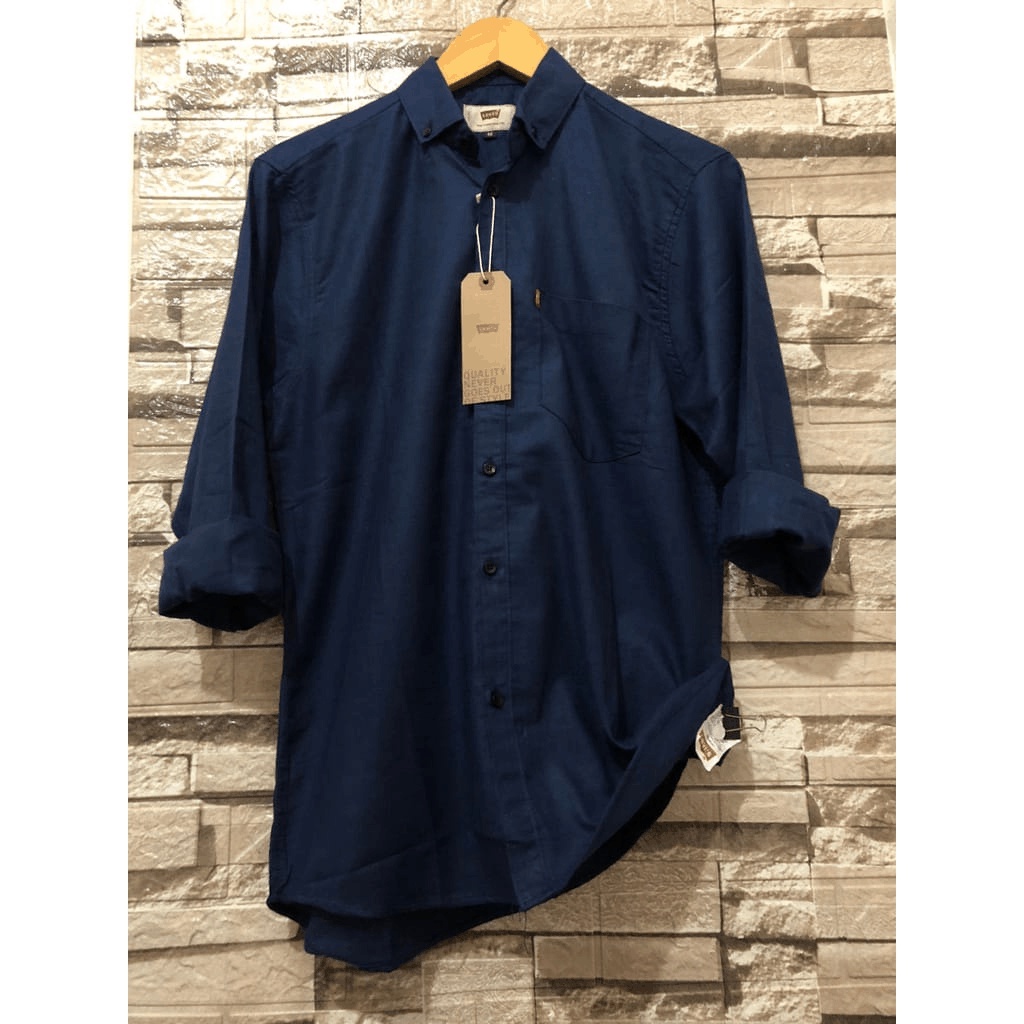 Terwuwu kemeja panjang pria cowok gatlemen cowok biru navy dongker polos formal kantor-Navy
