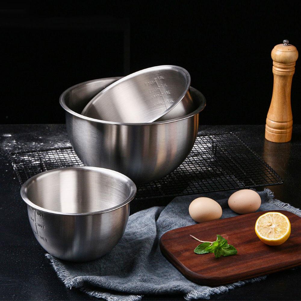 [Elegan] Mixing Bowl 304stainless Steel Non Slip Dengan Skala Amplas Dapur 9inci Wajan Kocokan Telur