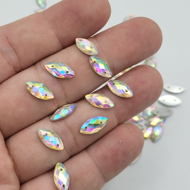 DIAMON RESIN KRISTAL AB MOTIF MATA LANCIP UK 6X12mm per LUSIN WARNA PUTIH PELANGI AB KUALITAS AA KILAU BAGUS