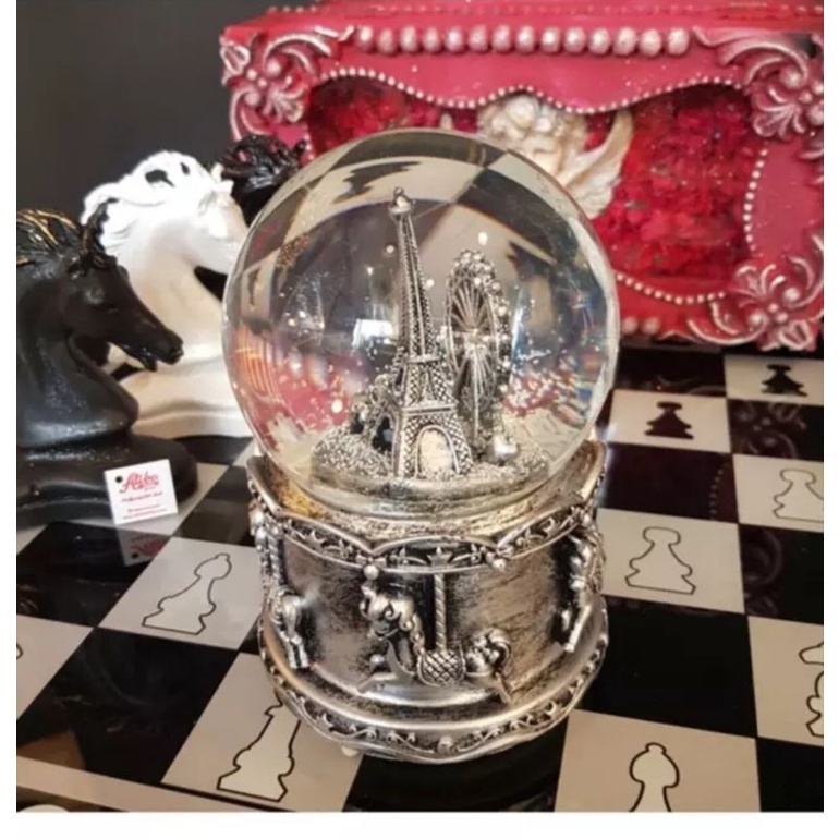 Snowball paris besar souvenir snowglobe paris 16cm dengan musik dan warna lampu