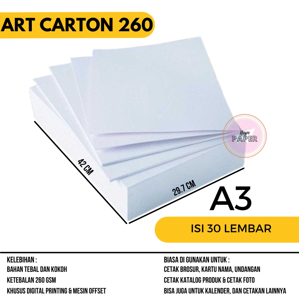 

Art Carton 260 gsm A3 isi 30 lembar/ Kertas Art Carton 260 gsm / Art Karton 260 gsm / Kertas Karton A3 260 gsm