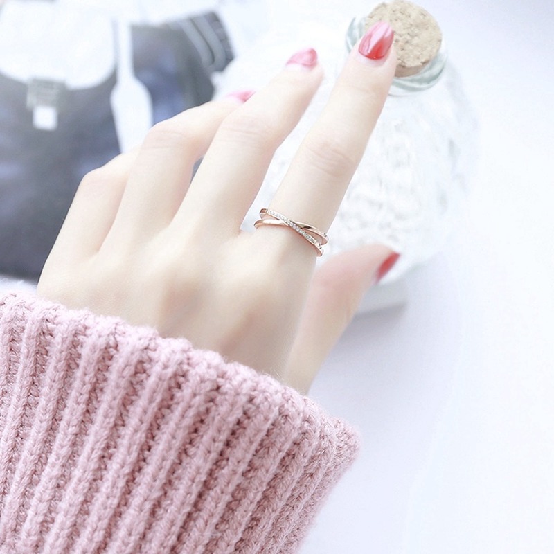 Cincin Berlian Baja Titanium Rose Gold Fashion Wanita Kristal Zirkon Rings